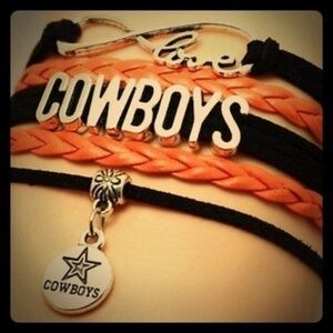 Cowboys Bracelet Adjustable Orange Black Leather Infinity Unisex‎ Sports Fan